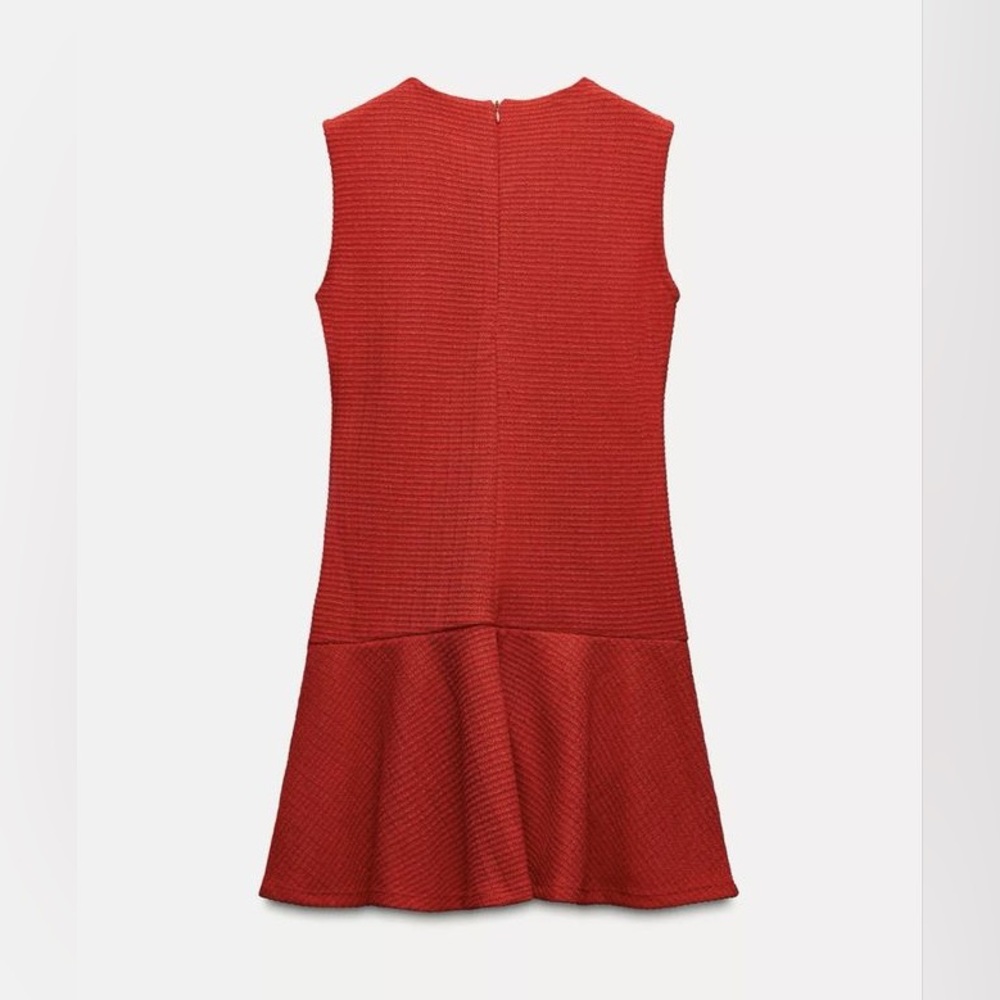 Zara NWT red tweed textured mini dress - Picture 5 of 8